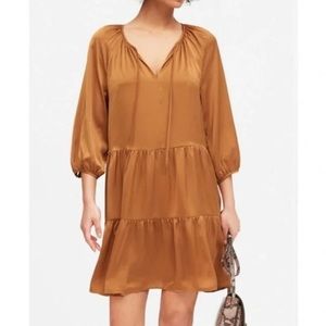 Banana Republic Thanksgiving Mustard Tiered Satin Dress Size Medium $129